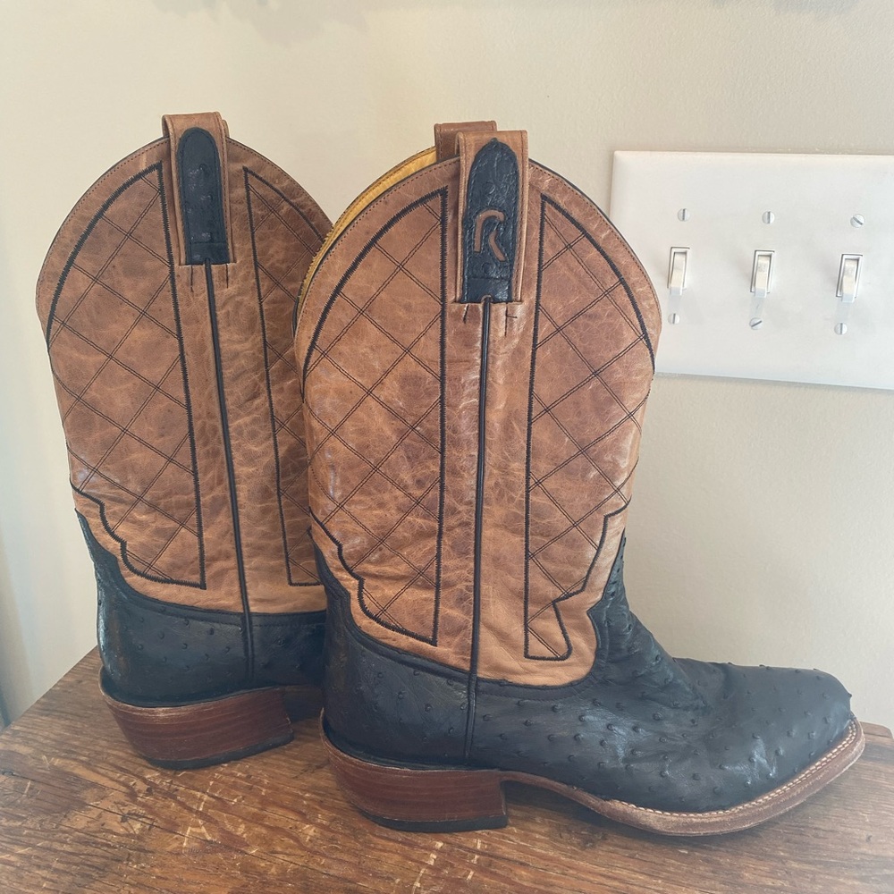 Rod Patrick Bootmakers two-tone Ostrich Leather Men’s Cowboy Boots - 9.5C